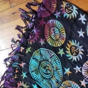 New Age Tie Dye Sun and Stars Scarf